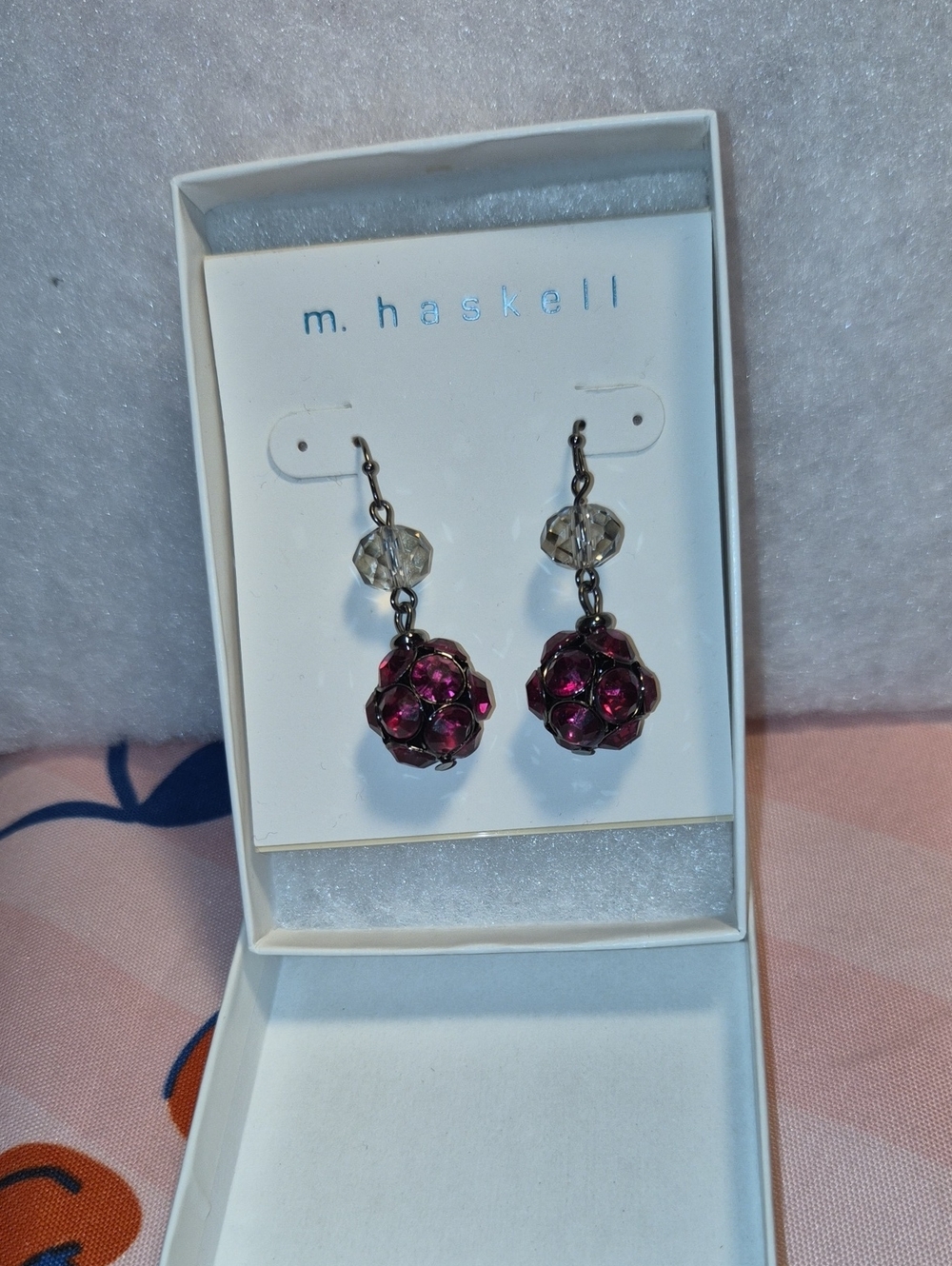 Haskell Pink Pavé Rhinestone Crystal Ball Dangle Earrings NWT